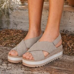 TOMS Women's SZ 10 Diana Crossover Wedge Sandal Dune Suede NEW